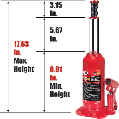BIG RED TA91206-1 Torin 12 Ton Air Hydraulic Bottle Jack with Aluminum Alloy Pump/Pneumatic Quick Lift Welded Car Jack with Longer Lifespan,for Car, Pickup, Truck, SUV, Industrial Engineering,Red in Saudi Arabia