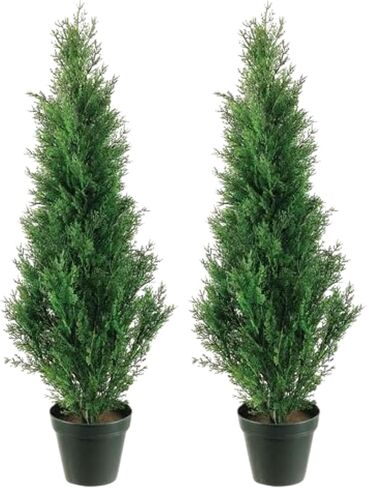 Two 3 Foot Artificial Cedar Topiary Tree Potted in Saudi Arabia