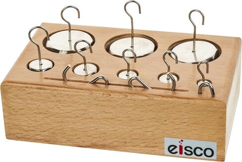 EISCO Brass Weight Set - 8 Weights & 3 Spare Hooks - with Wooden Storage Block in Saudi Arabia
