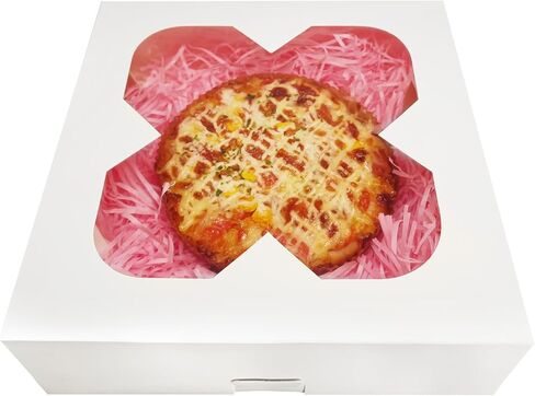 25 علبة فطائر مقاس 10 × 10 × 2.5 مع نافذة، وصناديق مخبز بيضاء للفطائر والدونات والشوكولاتة بالفراولة in Kuwait