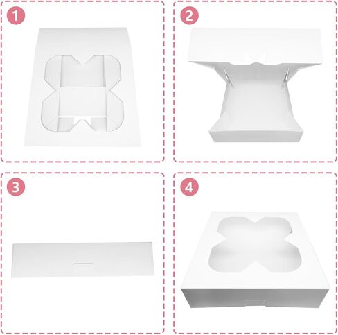 25 علبة فطائر مقاس 10 × 10 × 2.5 مع نافذة، وصناديق مخبز بيضاء للفطائر والدونات والشوكولاتة بالفراولة in Kuwait