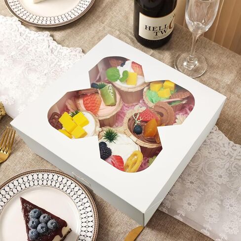 25 علبة فطائر مقاس 10 × 10 × 2.5 مع نافذة، وصناديق مخبز بيضاء للفطائر والدونات والشوكولاتة بالفراولة in Kuwait