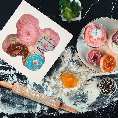 25 علبة فطائر مقاس 10 × 10 × 2.5 مع نافذة، وصناديق مخبز بيضاء للفطائر والدونات والشوكولاتة بالفراولة in Kuwait