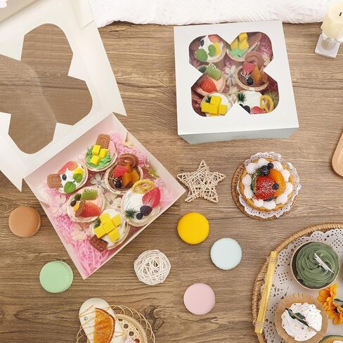 25 علبة فطائر مقاس 10 × 10 × 2.5 مع نافذة، وصناديق مخبز بيضاء للفطائر والدونات والشوكولاتة بالفراولة in Kuwait