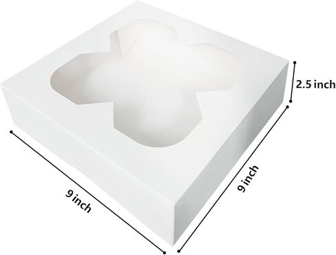 25 علبة فطائر مقاس 10 × 10 × 2.5 مع نافذة، وصناديق مخبز بيضاء للفطائر والدونات والشوكولاتة بالفراولة in Kuwait