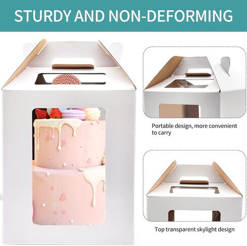KBG Tall Cake Boxes White with Window,2pcs Tiered Cake Boxes 10x10x12 and 12x12x14 Inch Tier Cake Carrier with 2 Cake Boards,Disposable Cake Containers for 10 Inch 12 Inch in Saudi Arabia