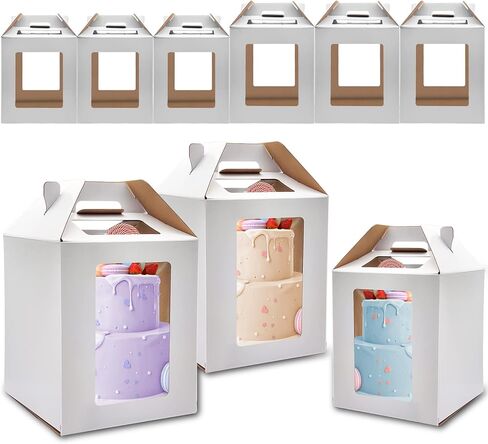 KBG Tall Cake Boxes White with Window,2pcs Tiered Cake Boxes 10x10x12 and 12x12x14 Inch Tier Cake Carrier with 2 Cake Boards,Disposable Cake Containers for 10 Inch 12 Inch in Saudi Arabia