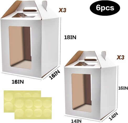 KBG Tall Cake Boxes White with Window,2pcs Tiered Cake Boxes 10x10x12 and 12x12x14 Inch Tier Cake Carrier with 2 Cake Boards,Disposable Cake Containers for 10 Inch 12 Inch in Saudi Arabia