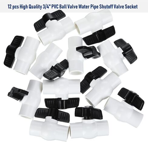 12 Pcs 3/4" PVC Ball Valve Water Shut off Valve PVC Valve with Easy to Rotate Black T Handle for Cold Water Supply Lines Irrigation Pipe Fitting System Socket x Socket, Schedule 40, 150 Psi in Saudi Arabia