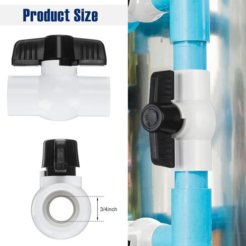 12 Pcs 3/4" PVC Ball Valve Water Shut off Valve PVC Valve with Easy to Rotate Black T Handle for Cold Water Supply Lines Irrigation Pipe Fitting System Socket x Socket, Schedule 40, 150 Psi in Saudi Arabia
