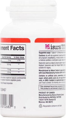 Natural Factors - Hyabest Hyaluronic Acid, Supports Healthy Joints & Skin, 60 Vegetarian Capsules in Saudi Arabia
