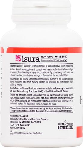 Natural Factors - Hyabest Hyaluronic Acid, Supports Healthy Joints & Skin, 60 Vegetarian Capsules in Saudi Arabia