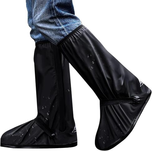 Shoe Covers with Zipper Long pattern Waterproof Shoe Covers Reusable Cycling Galoshes for Rainy and Snowy Outdoors Garden etc, Rain Boots for Men Women Kid(Black, Small) in Saudi Arabia