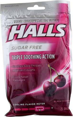 Halls Mentho-Lyptus Drops Sugar Free Black Cherry - 25 ct, Pack of 2 in Saudi Arabia