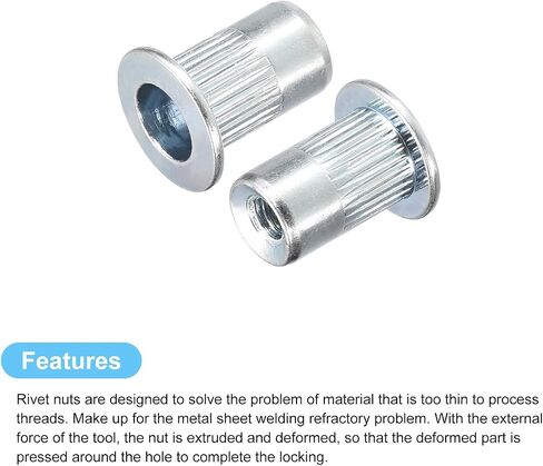 uxcell #6-32 Rivet Nuts, 50pcs Zinc Plated Carbon Steel Knurled Flat Head Threaded Insert Nuts for Metal, Plastic in Saudi Arabia