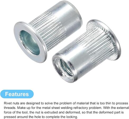 uxcell #6-32 Rivet Nuts, 50pcs Zinc Plated Carbon Steel Knurled Flat Head Threaded Insert Nuts for Metal, Plastic in Saudi Arabia
