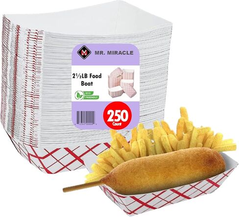 Mr Miracle Paper Food Trays, Kraft Paper. Medium (2.5LB). 50 Pack, Disposable, Recyclable Serving Boats.For Condiments, Snacks & Concession Food, Grease Ressistant in Saudi Arabia