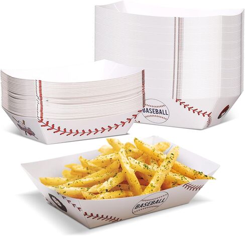 ISKYBOB 100 Packs Baseball Party Supplies, 2lb Disposable Paper Food Trays Serving Boats for Baseball Theme Birthday Decorations Nacho Trays Grease Resistant Hot Dog Tray for Snacks, Concession Food in Saudi Arabia