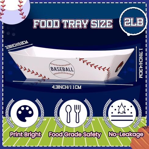 ISKYBOB 100 Packs Baseball Party Supplies, 2lb Disposable Paper Food Trays Serving Boats for Baseball Theme Birthday Decorations Nacho Trays Grease Resistant Hot Dog Tray for Snacks, Concession Food in Saudi Arabia