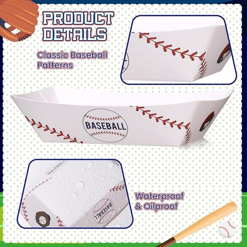 ISKYBOB 100 Packs Baseball Party Supplies, 2lb Disposable Paper Food Trays Serving Boats for Baseball Theme Birthday Decorations Nacho Trays Grease Resistant Hot Dog Tray for Snacks, Concession Food in Saudi Arabia