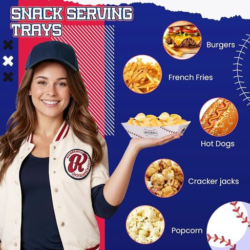 ISKYBOB 100 Packs Baseball Party Supplies, 2lb Disposable Paper Food Trays Serving Boats for Baseball Theme Birthday Decorations Nacho Trays Grease Resistant Hot Dog Tray for Snacks, Concession Food in Saudi Arabia