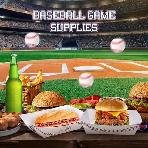 ISKYBOB 100 Packs Baseball Party Supplies, 2lb Disposable Paper Food Trays Serving Boats for Baseball Theme Birthday Decorations Nacho Trays Grease Resistant Hot Dog Tray for Snacks, Concession Food in Saudi Arabia