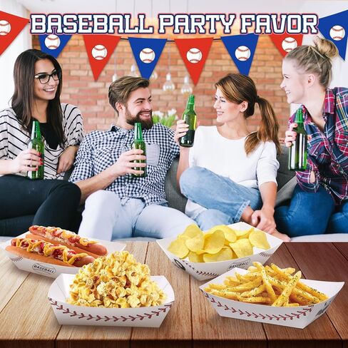 ISKYBOB 100 Packs Baseball Party Supplies, 2lb Disposable Paper Food Trays Serving Boats for Baseball Theme Birthday Decorations Nacho Trays Grease Resistant Hot Dog Tray for Snacks, Concession Food in Saudi Arabia
