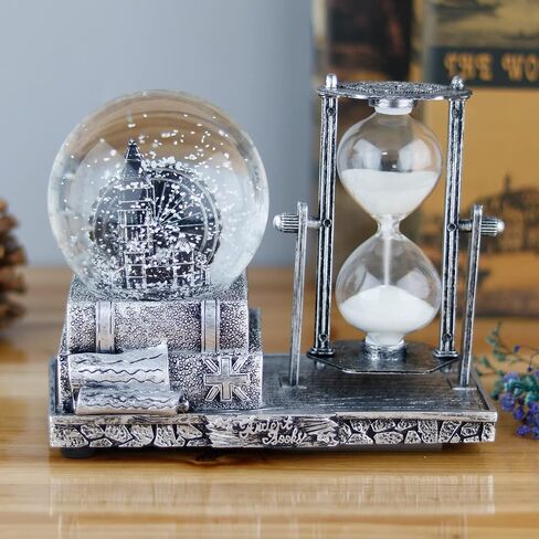 LED MusicCrystal Snow Globe، مؤقت رملي، ساعة رملية، ديكور منزلي، ديكور طاولة لغرفة المعيشة، ديكورات مكتب المكتب [عجلة فيريس فضية] in Saudi Arabia