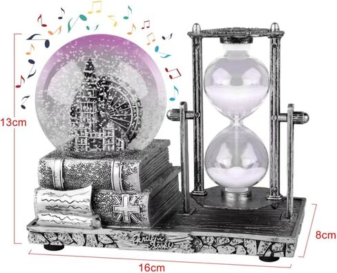 LED MusicCrystal Snow Globe، مؤقت رملي، ساعة رملية، ديكور منزلي، ديكور طاولة لغرفة المعيشة، ديكورات مكتب المكتب [عجلة فيريس فضية] in Saudi Arabia