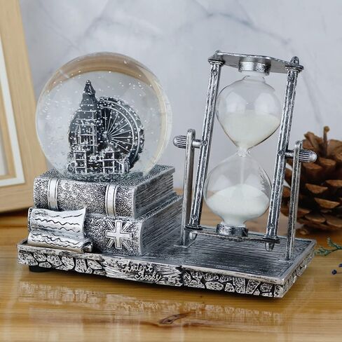 LED MusicCrystal Snow Globe، مؤقت رملي، ساعة رملية، ديكور منزلي، ديكور طاولة لغرفة المعيشة، ديكورات مكتب المكتب [عجلة فيريس فضية] in Saudi Arabia