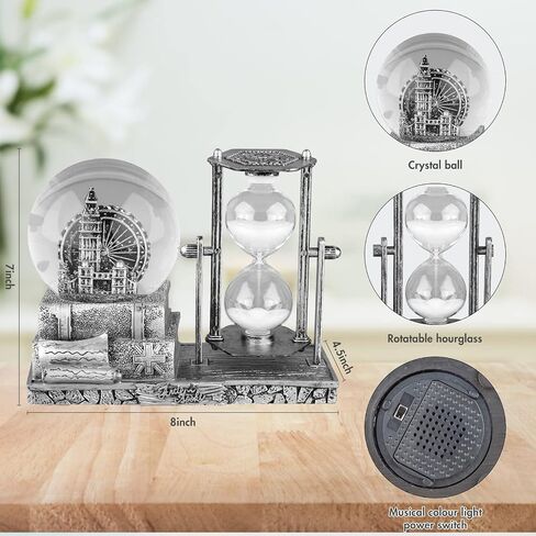 LED MusicCrystal Snow Globe، مؤقت رملي، ساعة رملية، ديكور منزلي، ديكور طاولة لغرفة المعيشة، ديكورات مكتب المكتب [عجلة فيريس فضية] in Saudi Arabia