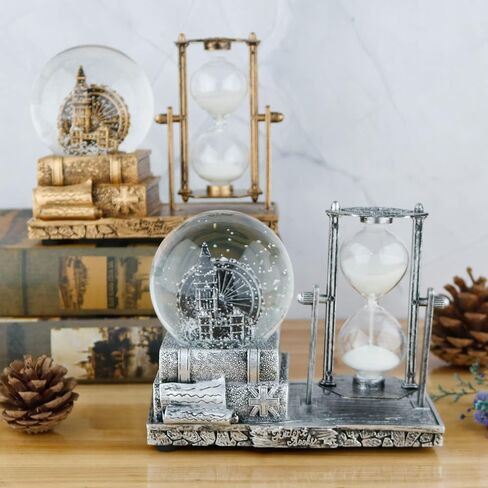 LED MusicCrystal Snow Globe، مؤقت رملي، ساعة رملية، ديكور منزلي، ديكور طاولة لغرفة المعيشة، ديكورات مكتب المكتب [عجلة فيريس فضية] in Saudi Arabia
