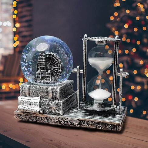 LED MusicCrystal Snow Globe، مؤقت رملي، ساعة رملية، ديكور منزلي، ديكور طاولة لغرفة المعيشة، ديكورات مكتب المكتب [عجلة فيريس فضية] in Saudi Arabia