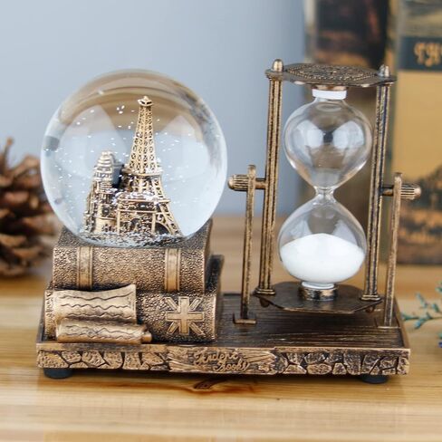 LED MusicCrystal Snow Globe، مؤقت رملي، ساعة رملية، ديكور منزلي، ديكور طاولة لغرفة المعيشة، ديكورات مكتب المكتب [عجلة فيريس فضية] in Saudi Arabia
