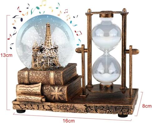 LED MusicCrystal Snow Globe، مؤقت رملي، ساعة رملية، ديكور منزلي، ديكور طاولة لغرفة المعيشة، ديكورات مكتب المكتب [عجلة فيريس فضية] in Saudi Arabia
