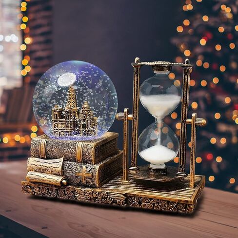 LED MusicCrystal Snow Globe، مؤقت رملي، ساعة رملية، ديكور منزلي، ديكور طاولة لغرفة المعيشة، ديكورات مكتب المكتب [عجلة فيريس فضية] in Saudi Arabia