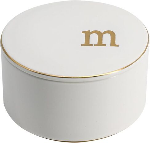 COLLECTIVE HOME - Ceramic Jewelry Box, Elegant Embossed Jewelry Holder, Trinket Organizer with Gold Monogram Lid, Storage for Ring Necklace Bracelet Earrings, Rings and Accessories (a) in Kuwait
