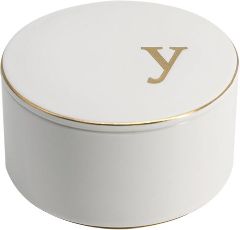 COLLECTIVE HOME - Ceramic Jewelry Box, Elegant Embossed Jewelry Holder, Trinket Organizer with Gold Monogram Lid, Storage for Ring Necklace Bracelet Earrings, Rings and Accessories (a) in Kuwait