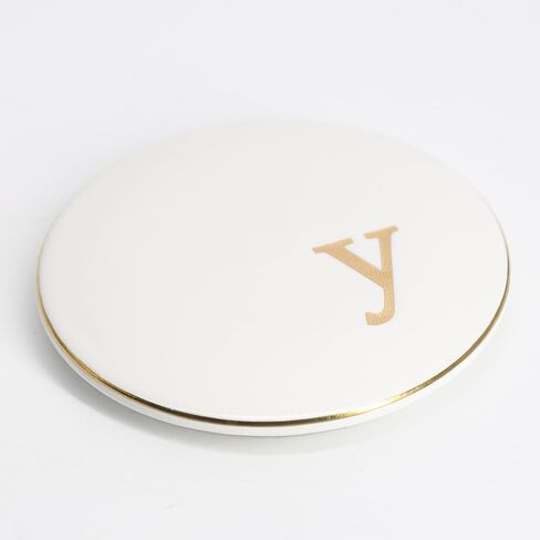 COLLECTIVE HOME - Ceramic Jewelry Box, Elegant Embossed Jewelry Holder, Trinket Organizer with Gold Monogram Lid, Storage for Ring Necklace Bracelet Earrings, Rings and Accessories (a) in Kuwait