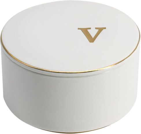COLLECTIVE HOME - Ceramic Jewelry Box, Elegant Embossed Jewelry Holder, Trinket Organizer with Gold Monogram Lid, Storage for Ring Necklace Bracelet Earrings, Rings and Accessories (a) in Kuwait