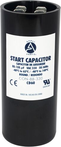 Appli Parts motor start capacitor 189-227 Mfd (microfarads) uF 330 VAC universal fit for electric motor applications 1-3/4 in Wide 3-3/8 in Height CON-189-330 in Saudi Arabia