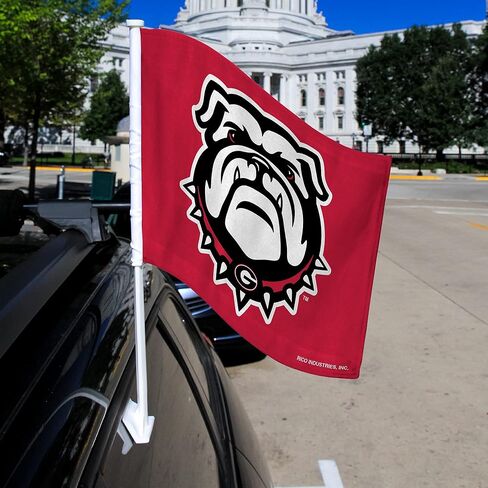 Rico Industries NCAA Georgia Bulldogs - علم سيارة Red Bulldog مع عمود متضمن 16 × 19.5 بوصة in Saudi Arabia