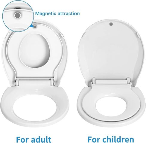 Family toilet seat, Round Toilet Seat with Toddler Seat Built in, Potty Training Toilet Seat Round Fits Both Adult and Child, with Slow Close and Magnets- Round, Easy to Install & Clean, White in Saudi Arabia