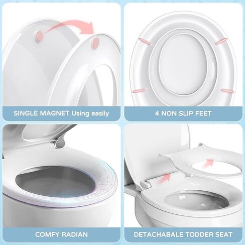 Family toilet seat, Round Toilet Seat with Toddler Seat Built in, Potty Training Toilet Seat Round Fits Both Adult and Child, with Slow Close and Magnets- Round, Easy to Install & Clean, White in Saudi Arabia