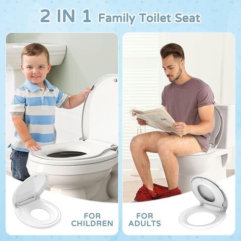 Family toilet seat, Round Toilet Seat with Toddler Seat Built in, Potty Training Toilet Seat Round Fits Both Adult and Child, with Slow Close and Magnets- Round, Easy to Install & Clean, White in Saudi Arabia