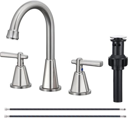 Bathroom Sink Faucet, Brushed Gold 8 Inch Widespread Bathroom Faucet for Sink 3 Hole, 2 Handle Sink Faucet with Pop Up Drain and 2 Supply Hoses for RV Bathroom Vanity in Saudi Arabia