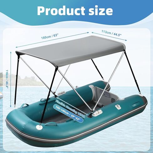 قمة بيميني للقارب القابل للنفخ جون بوت من الألومنيوم (العرض 3.3-4.6 قدم)، 2 ملحقات مظلة ظل الشمس مع أحذية تخزين 63 بوصة طول × 39 بوصة - 55 بوصة عرض × 43.3 بوصة ارتفاع in Kuwait