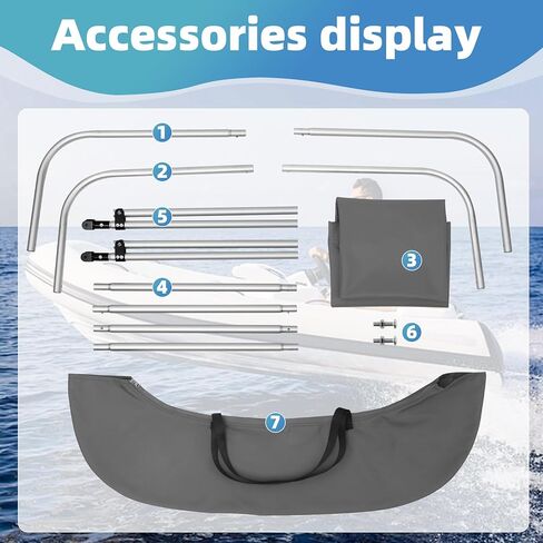 قمة بيميني للقارب القابل للنفخ جون بوت من الألومنيوم (العرض 3.3-4.6 قدم)، 2 ملحقات مظلة ظل الشمس مع أحذية تخزين 63 بوصة طول × 39 بوصة - 55 بوصة عرض × 43.3 بوصة ارتفاع in Kuwait