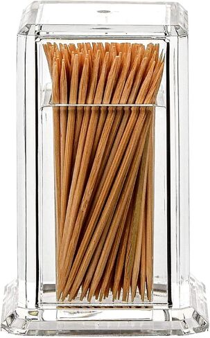 Acrylic Toothpick Cotton Swab Holder Dispenser Organizer Clear Storage Box with Lid (Rectangle Shape) YTBH-08122 in Kuwait