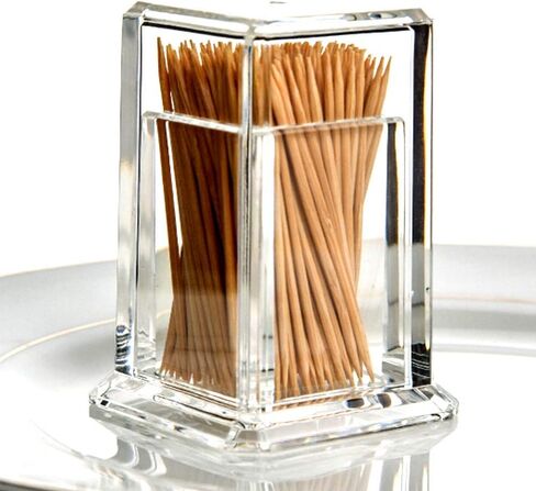 Acrylic Toothpick Cotton Swab Holder Dispenser Organizer Clear Storage Box with Lid (Rectangle Shape) YTBH-08122 in Kuwait